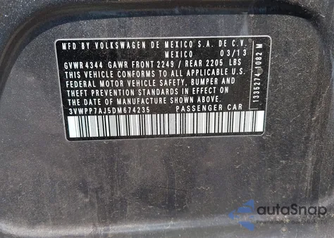 2013 Volkswagen Jetta Sportwagen 2.5L S из США, поврежденный, VIN 3VWPP7AJ5DM674235